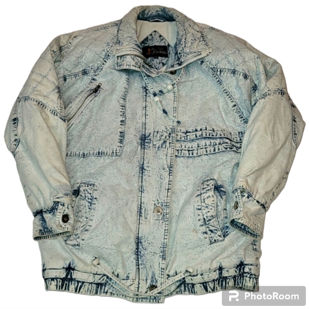 VTG cost Andy Johns coat acid wash denim jacket 80's 90's sz Medium